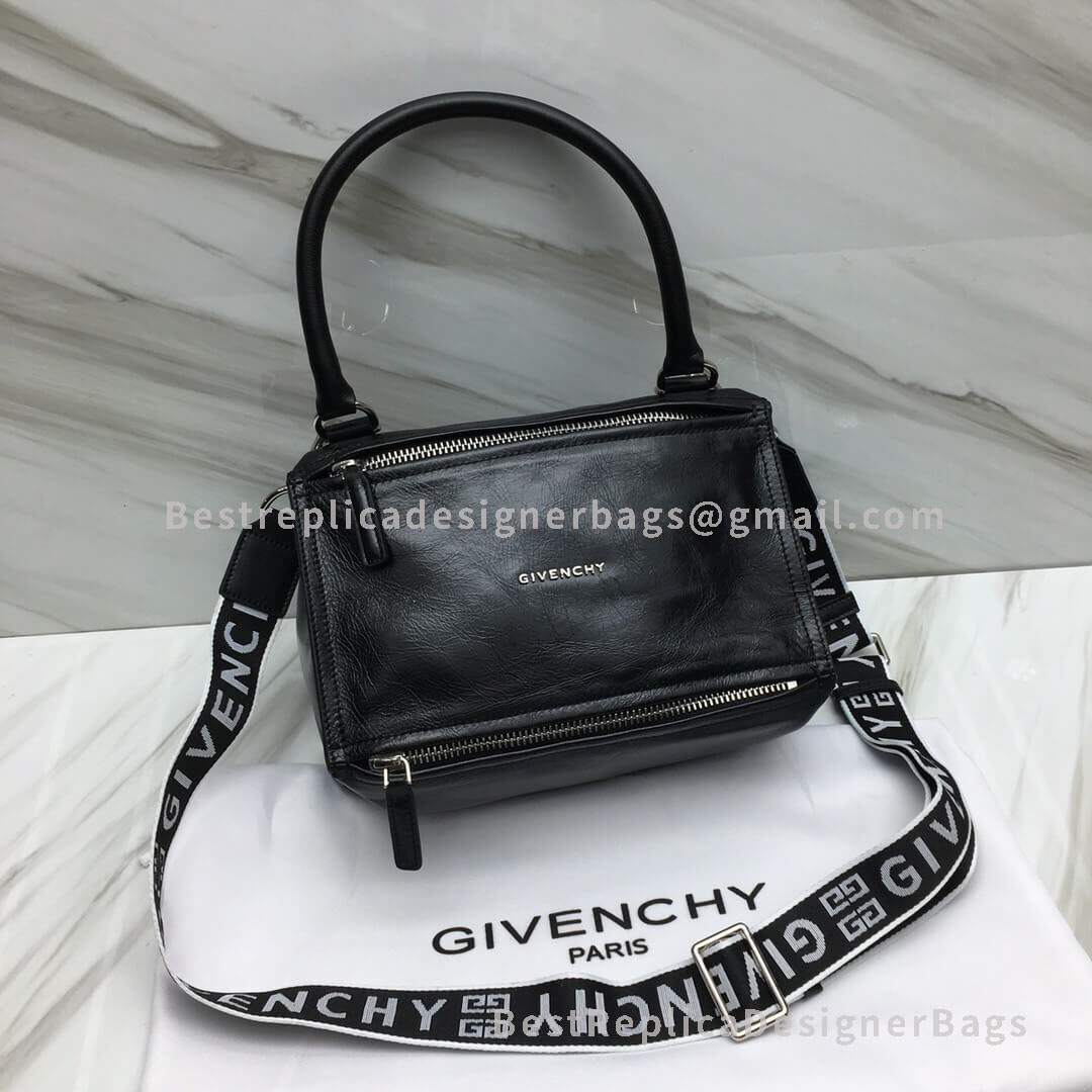 Givenchy Mini Pandora Bag Black In Calfskin With 4G White Edge Strap SHW 1-28588L